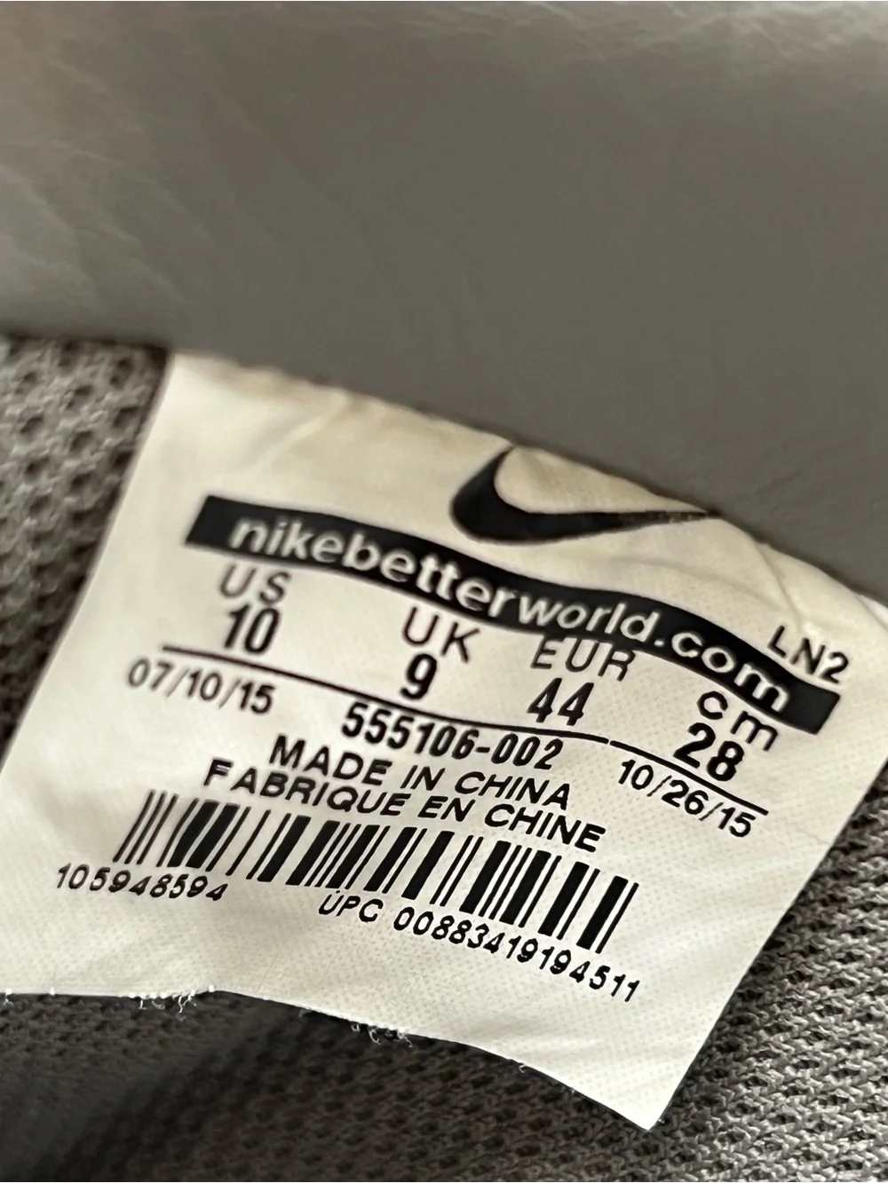Nike Air Force 1 Men’s Gray Leather Low-Top Sneakers with White Laces Size 10